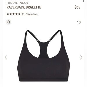 SKIMS FITS EVERYBODY RACERBACK BRALETTE COLOR ONYX, SIZE XS